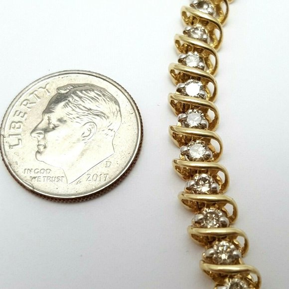 Elegant 14K Karat Yellow Gold Designer Link Tennis Bracelet With Diamonds - Picture 4 of 12